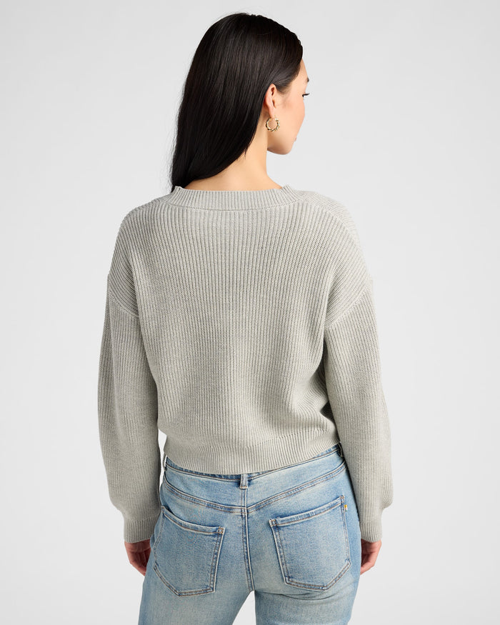 Heather Grey $|& SEAS Coastal V-Neck Cardigan - SOF Back