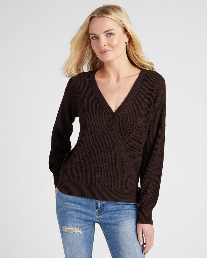 Dark Chocolate $|& SEAS Coastal Wrap Sweater - SOF Front