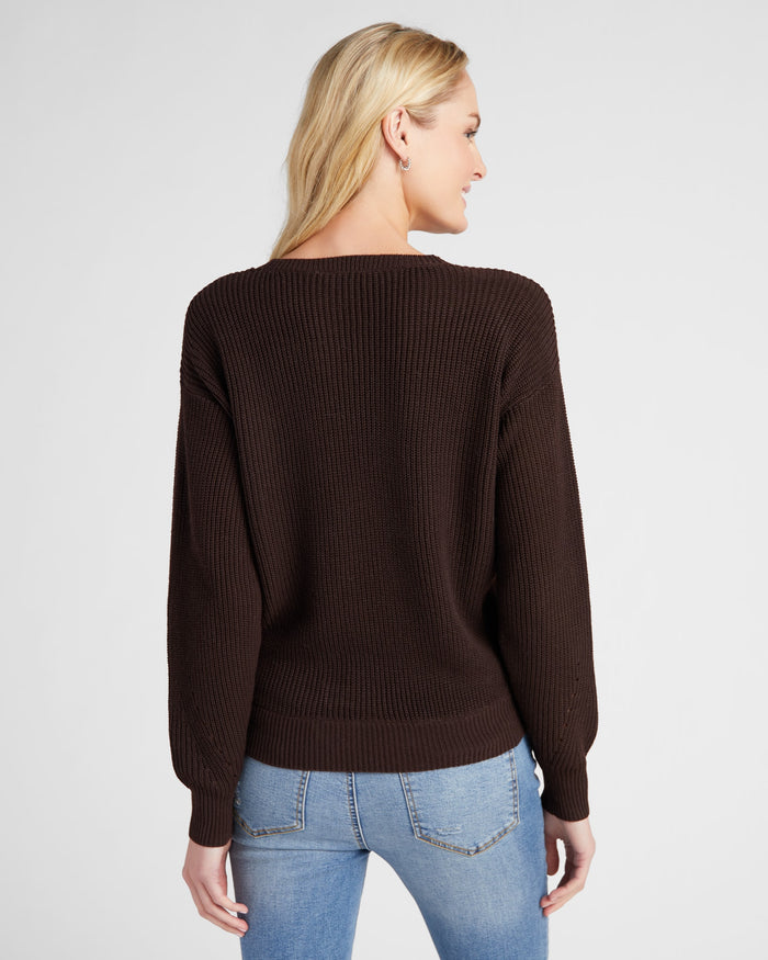 Dark Chocolate $|& SEAS Coastal Wrap Sweater - SOF Back