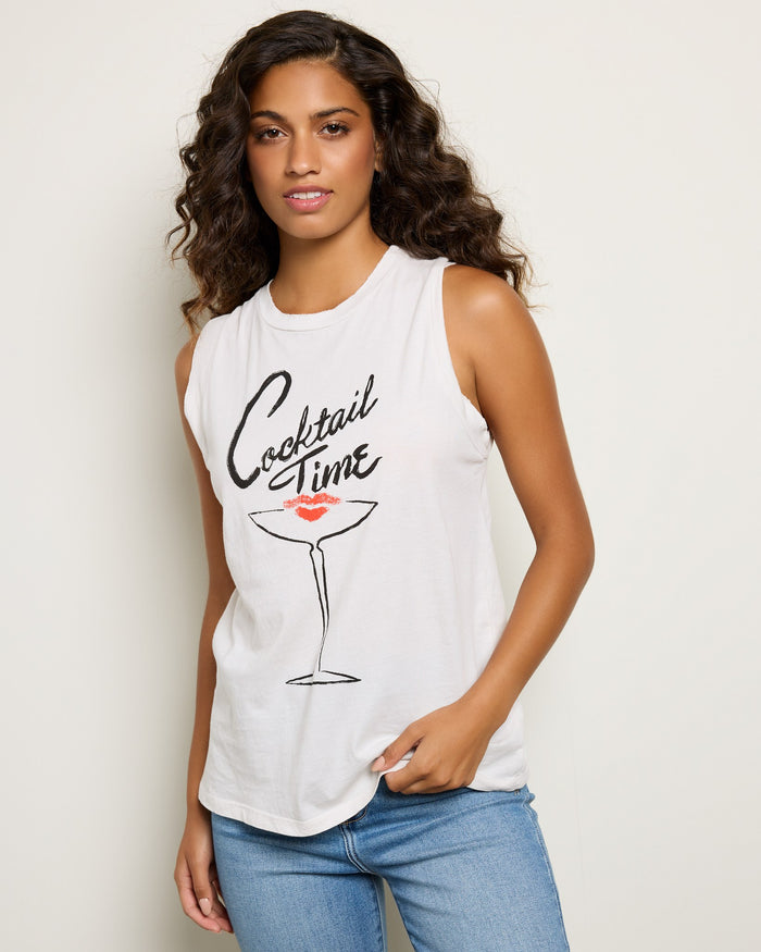 Vintage White $|& Project Social T Cocktail Time Tank - SOF Front