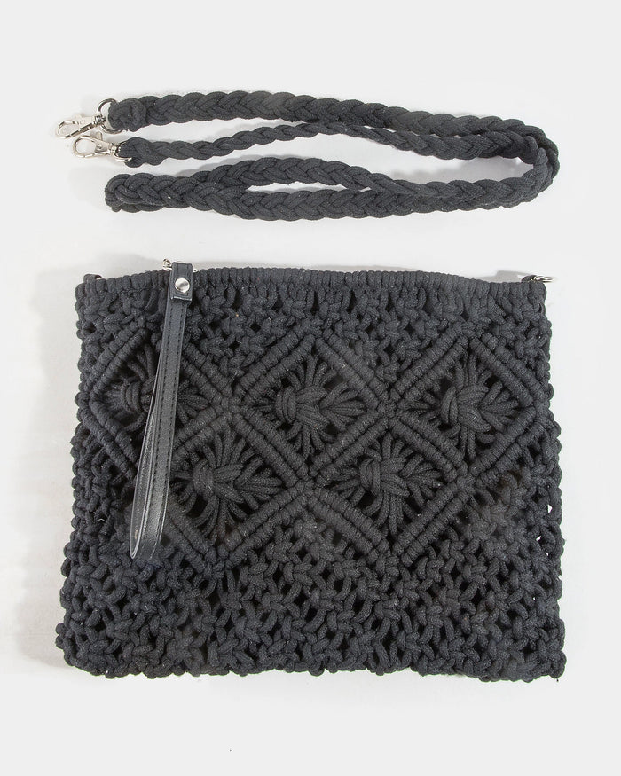 Black $|& Fame Accessories Convertible Crochet Crossbody/Clutch - VOF Detail