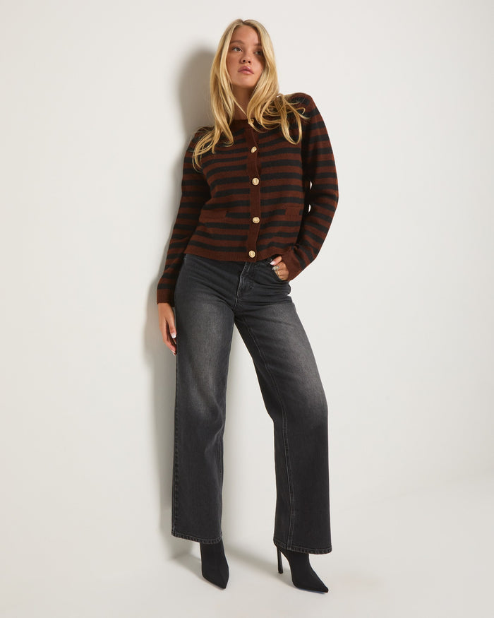 Mahogany Stripe $|& SEAS Coral Charm Cardigan - UGC On Fig