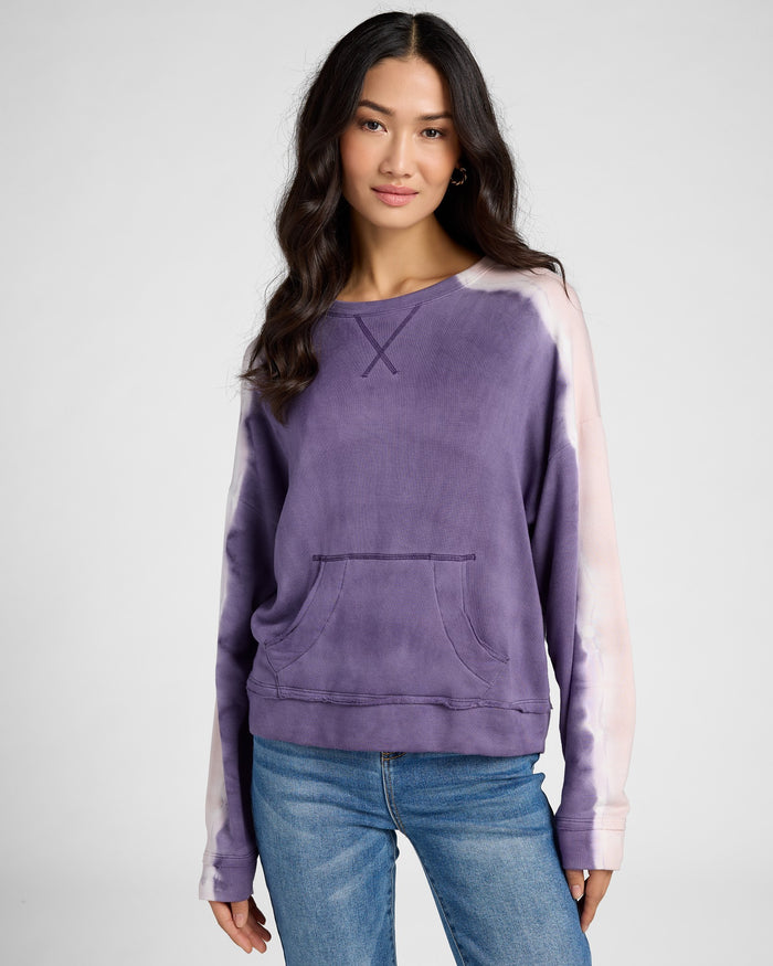 Purple Sage Racing Stripe $|& SEAS Coral Terrace Tie Dye Pocket Crew - SOF Front