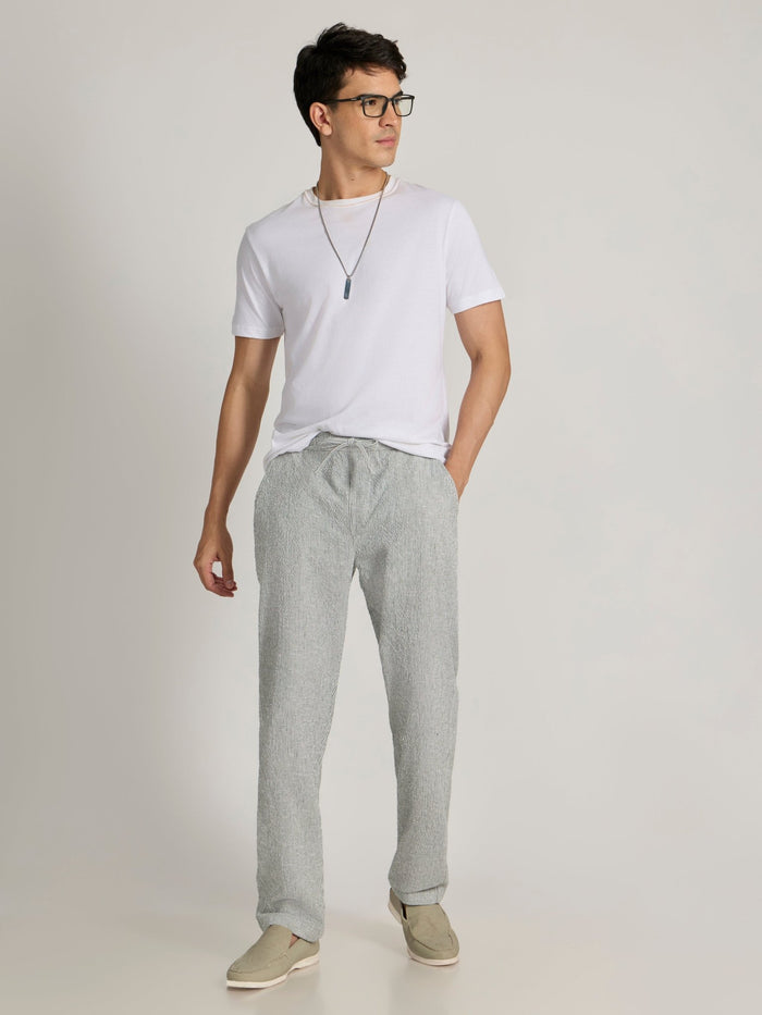 mens Striped Seersucker Trousers - Green