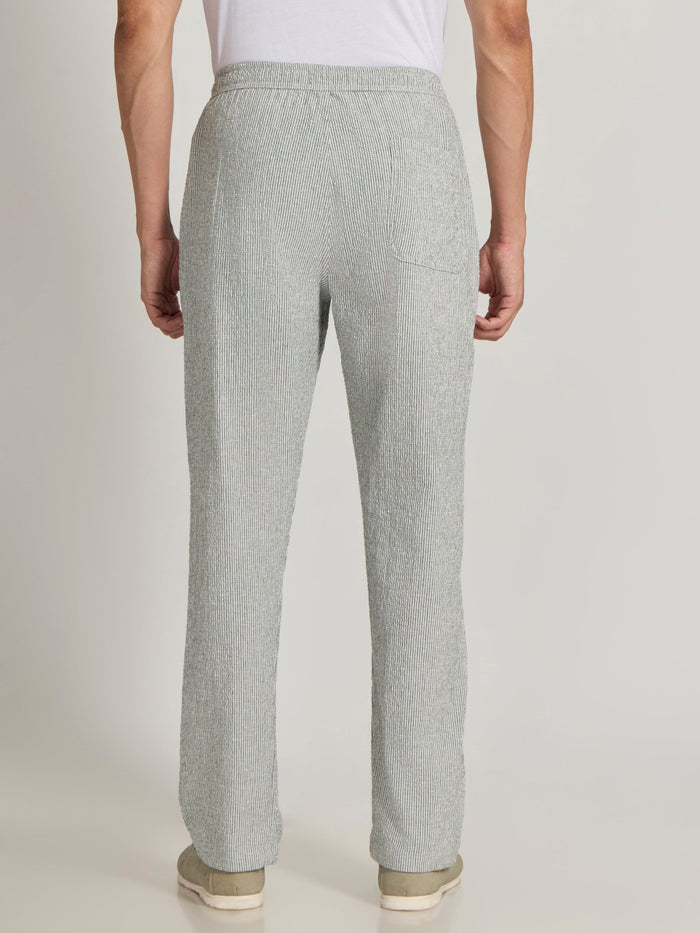 mens Striped Seersucker Trousers - Green