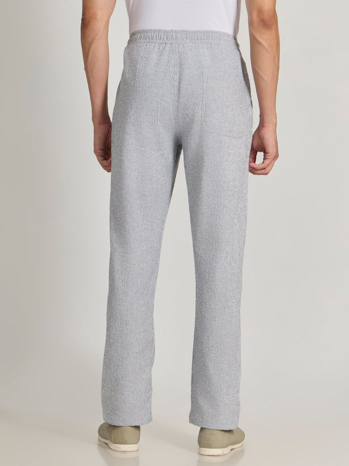mens Striped Seersucker Trousers - Gray