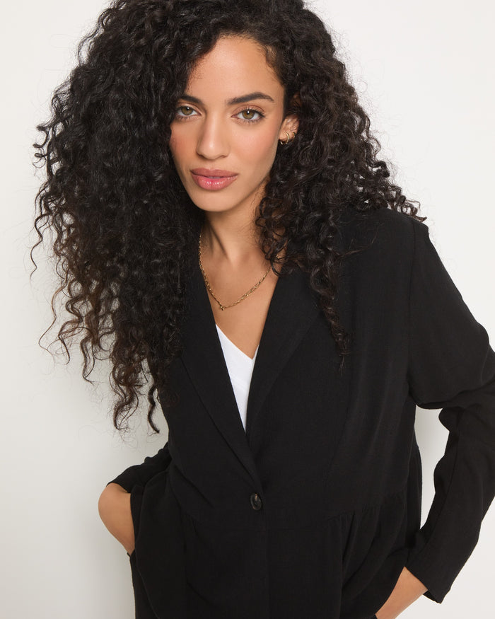 Black $|& SEAS Cove Linen Peplum Blazer - SOF Full Front