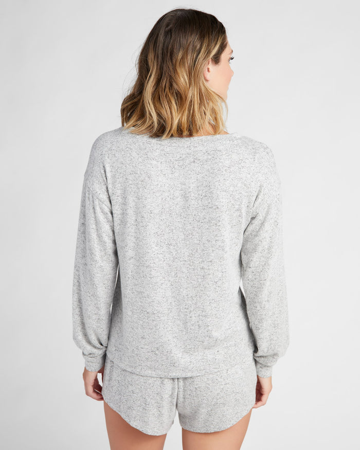 Heather Grey $|& Bobeau Cozy Pullover and Short Set - SOF Back