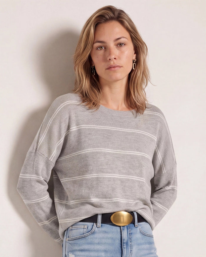 Heather Grey/White $|& SEAS Crew Neck Stripe Long Sleeve - SOF Front