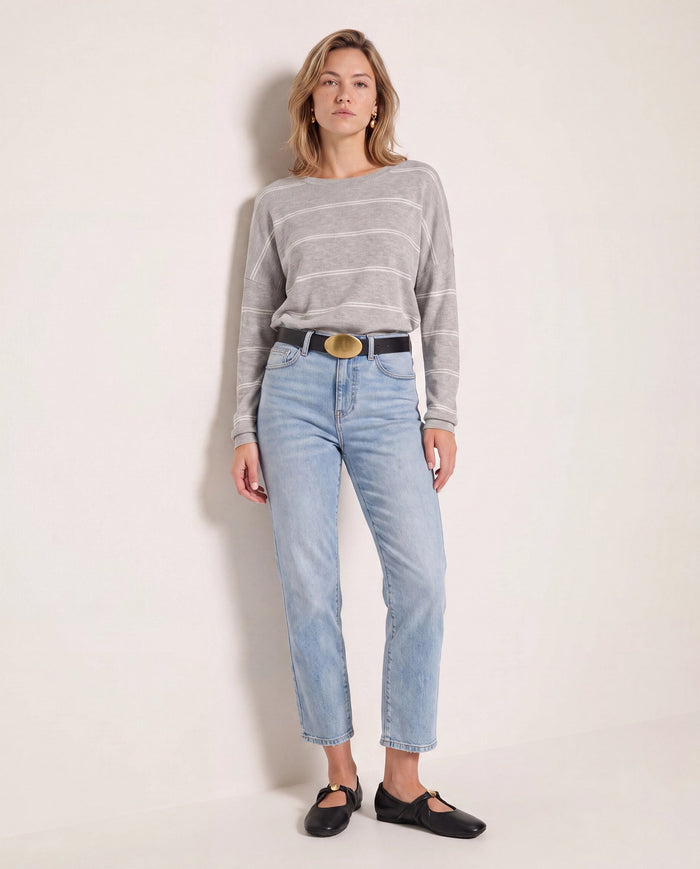 Heather Grey/White $|& SEAS Crew Neck Stripe Long Sleeve - SOF Back