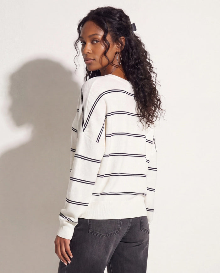 Ivory/Navy $|& SEAS Crew Neck Stripe Long Sleeve - SOF Side