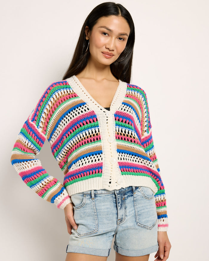 Multi $|& Vigoss Crochet Sweater Cardigan - SOF Front
