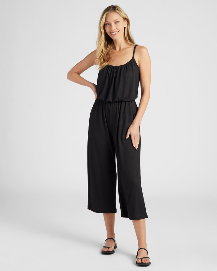 Black $|& Gilli Cropped Spaghetti Strap Jumpsuit - SOF Front