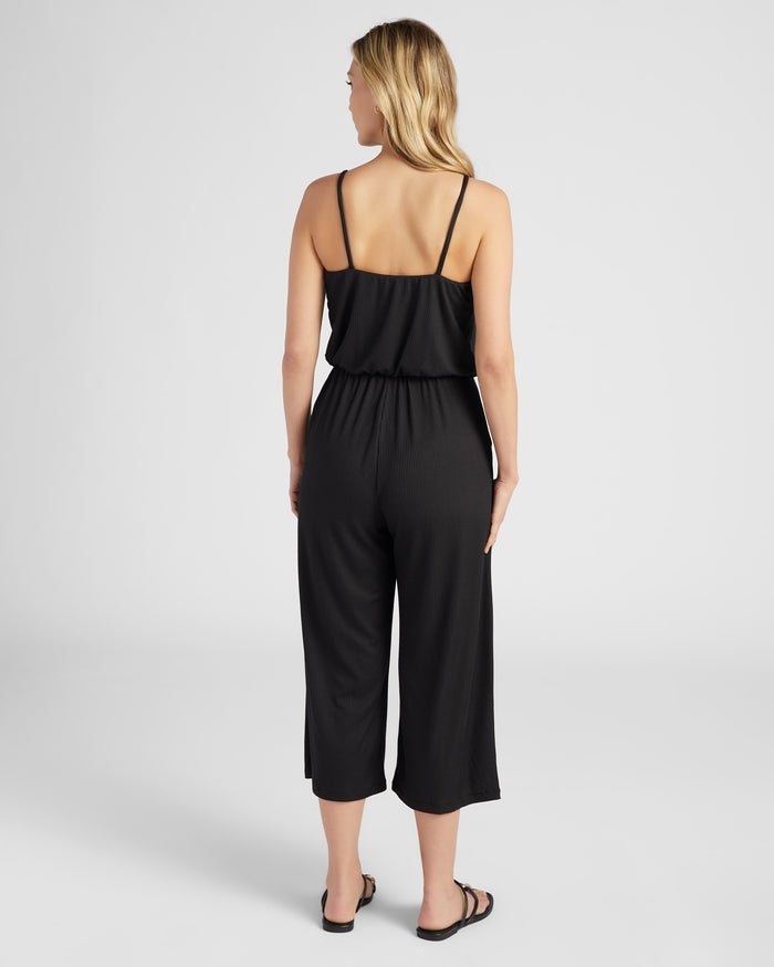 Black $|& Gilli Cropped Spaghetti Strap Jumpsuit - SOF Back