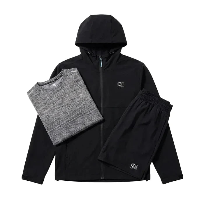 Cruyff Men's 3 Piece Co Ord Set Black Jacket, T-Shirt & Shorts