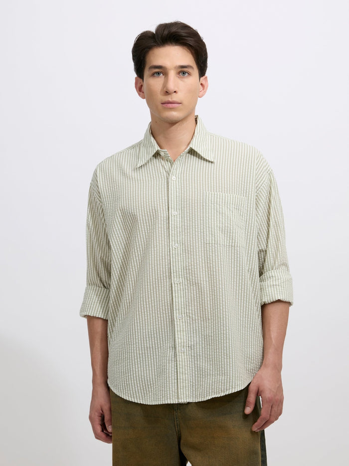 Cullen - men's Casual Striped Shirt - green color