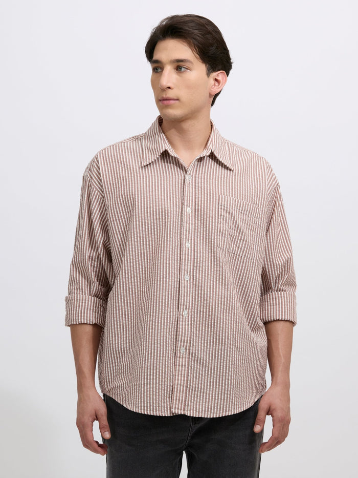 Cullen - men's Casual Striped Shirt - light brown color