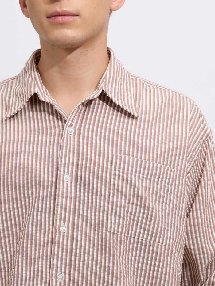 Cullen - men's Casual Striped Shirt - light brown color