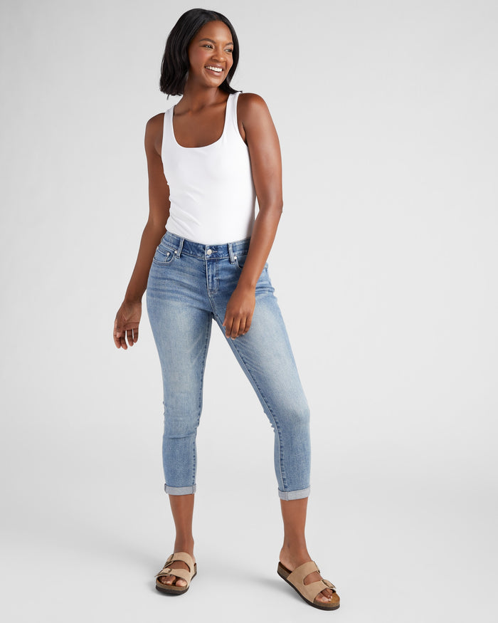 Medium Wash $|& SEAS Cyndi Cuffed Ankle Skinny Jeans - SOF Full Front