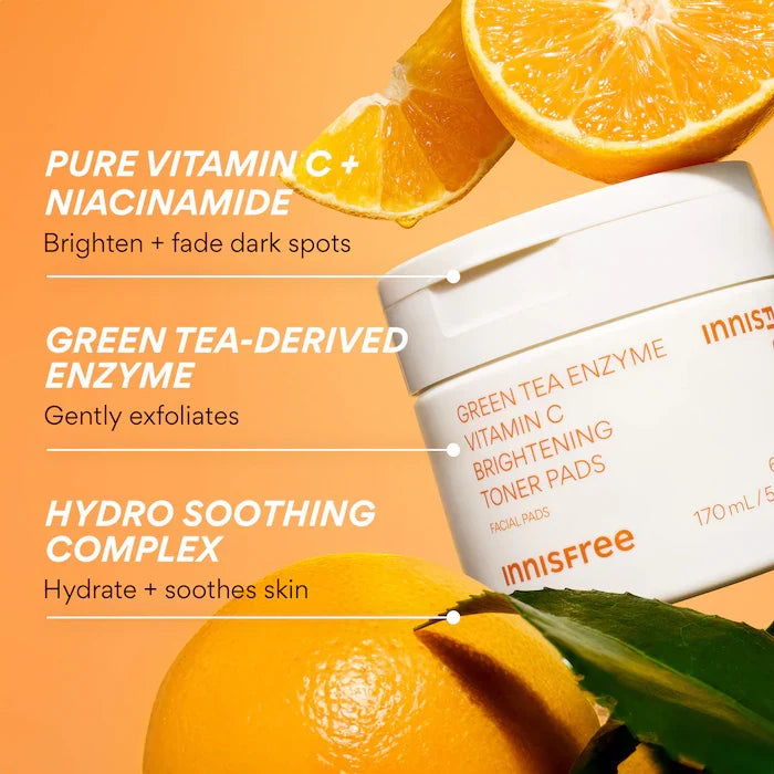Daily Vitamin C Korean Brightening Toner Pads with Niacinamide for Dark Spots