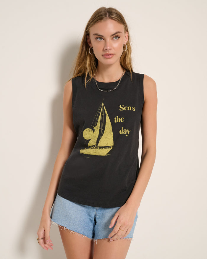 Faded Black $|& SEAS Daisy Muscle Tank - SOF Full Front