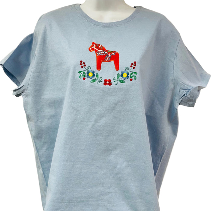 Dala horse & Flowers on Light Blue Ladies T-shirt