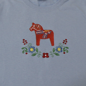 Dala horse & Flowers on Light Blue Ladies T-shirt