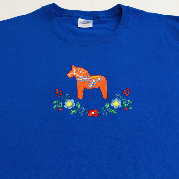 Dala horse & Flowers on Royal Blue Ladies T-shirt