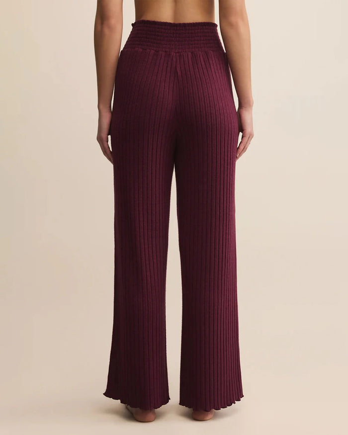 Merlot $|& Z Supply Lounge Dawn Smocked Ribbed Pant - Hanger Side