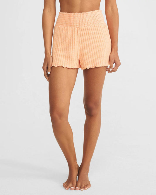Malibu Orange $|& Z Supply Dawn Smocked Ribbed Short - VOF Front