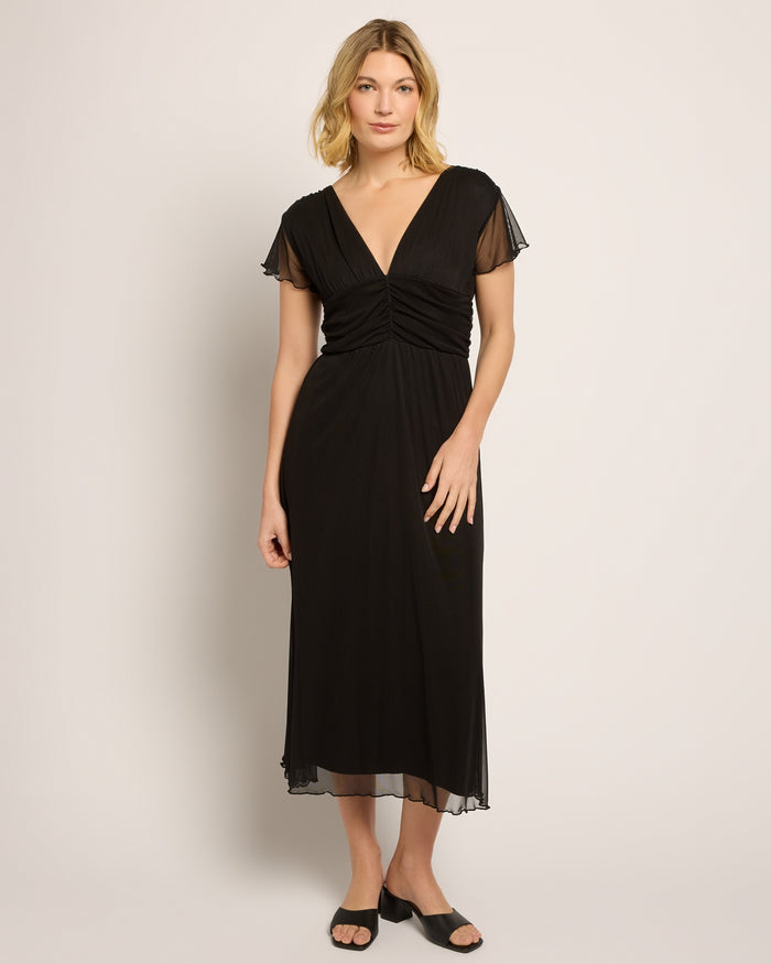 Black $|& Loveappella Deep V Midi Dress - SOF Front