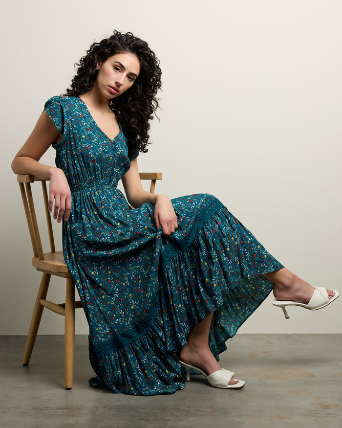 Green $|& Apricot Dianthus Lace Insert Maxi Dress - SOF Front