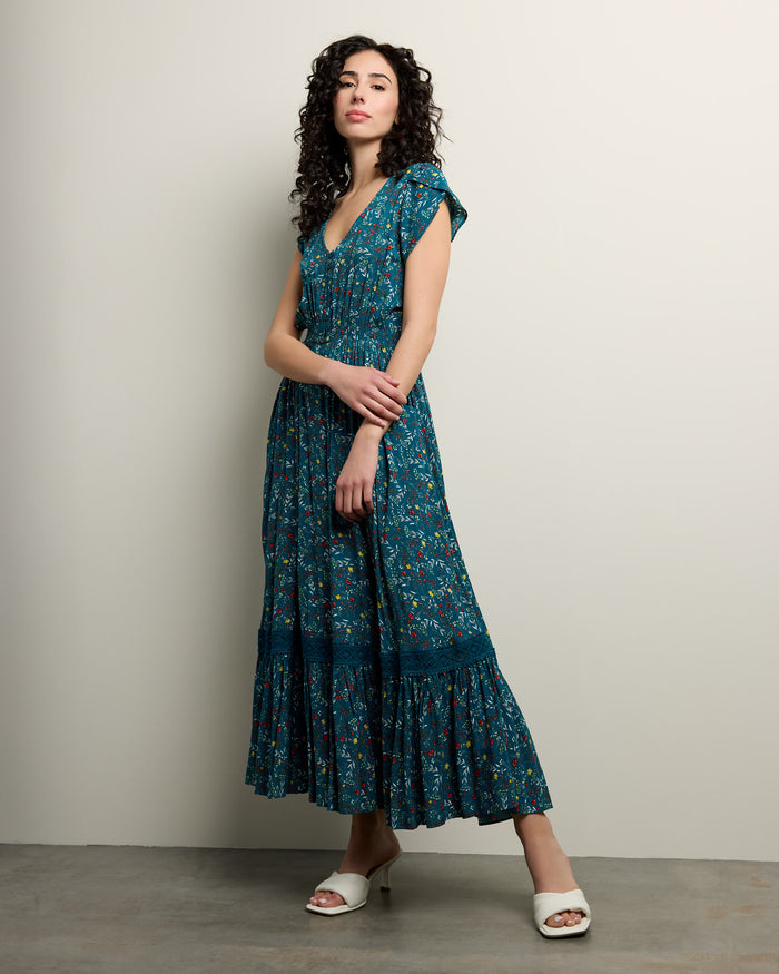 Green $|& Apricot Dianthus Lace Insert Maxi Dress - UGC On Fig