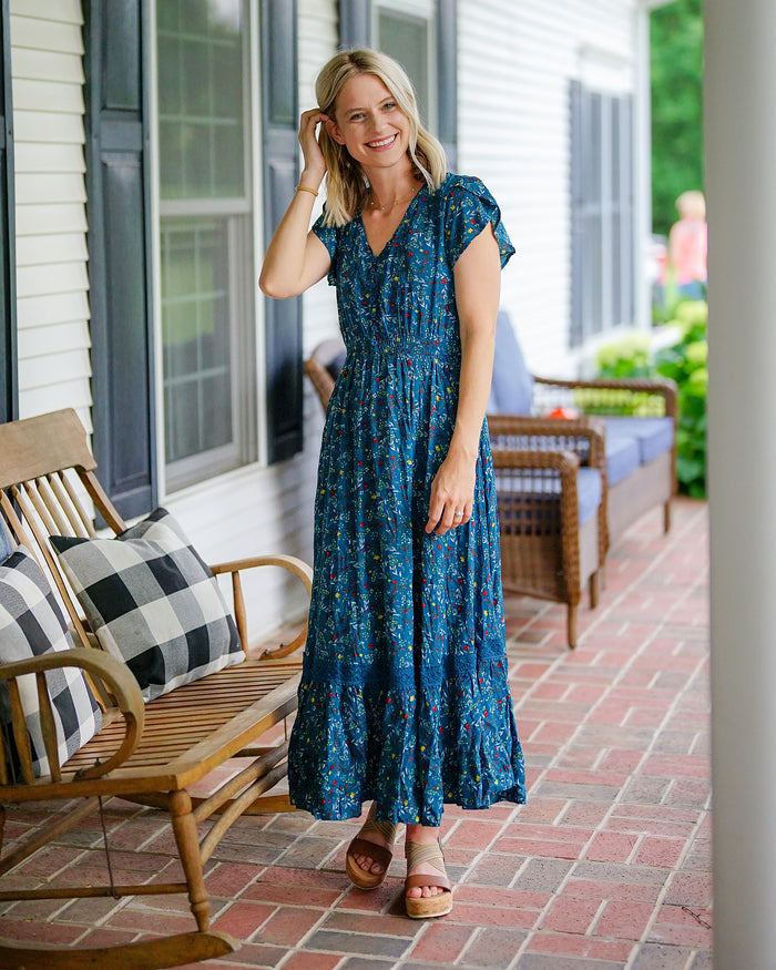 Green $|& Apricot Dianthus Lace Insert Maxi Dress - VOF Back