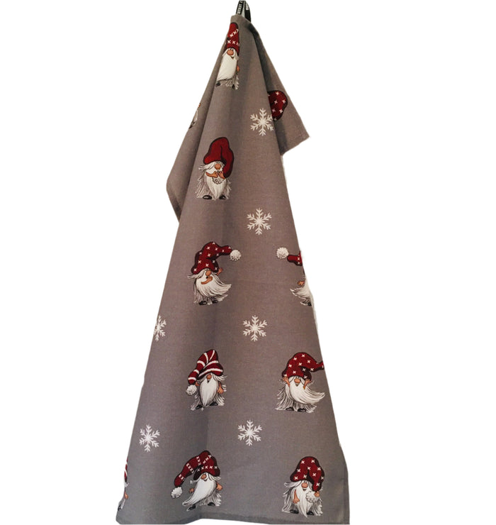 Dish Towel - Gnomes & Snowflakes on Grey