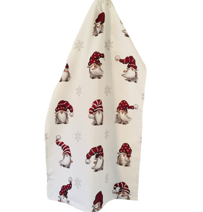 Dish Towel - Gnomes & Snowflakes on White