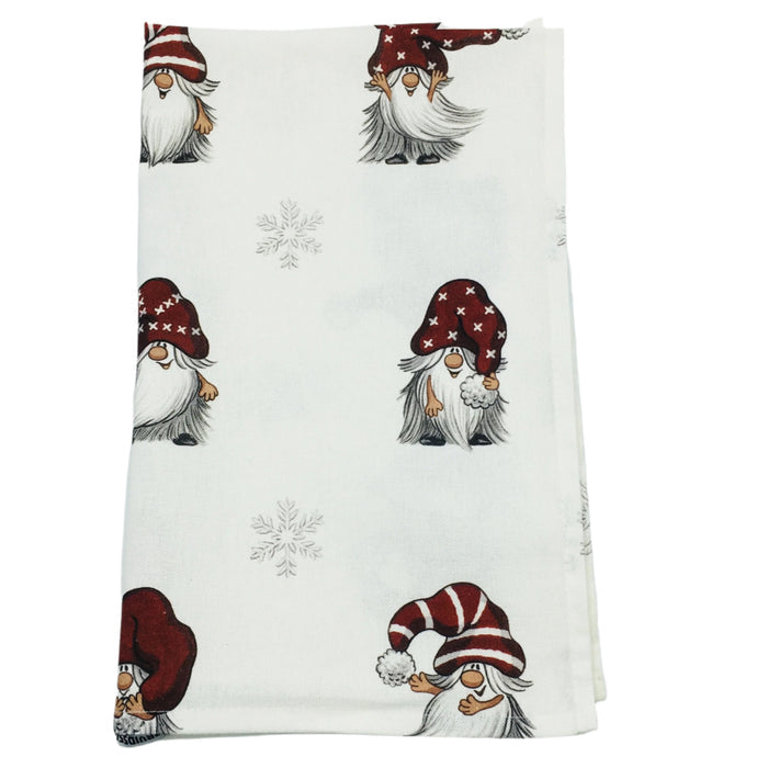 Dish Towel - Gnomes & Snowflakes on White