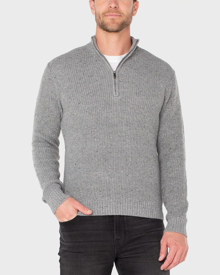 Light Grey $|& Liverpool Donegal Ribbed 1/4 Zip Sweater - VOF Detail