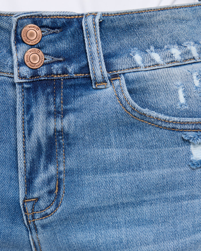 Medium Wash $|& Vervet Double Button Cuffed Shorts - SOF Full Front