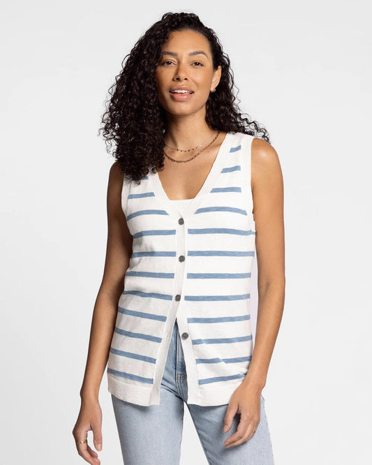 White Blue $|& Thread & Supply Draper Striped Vest - VOF Detail