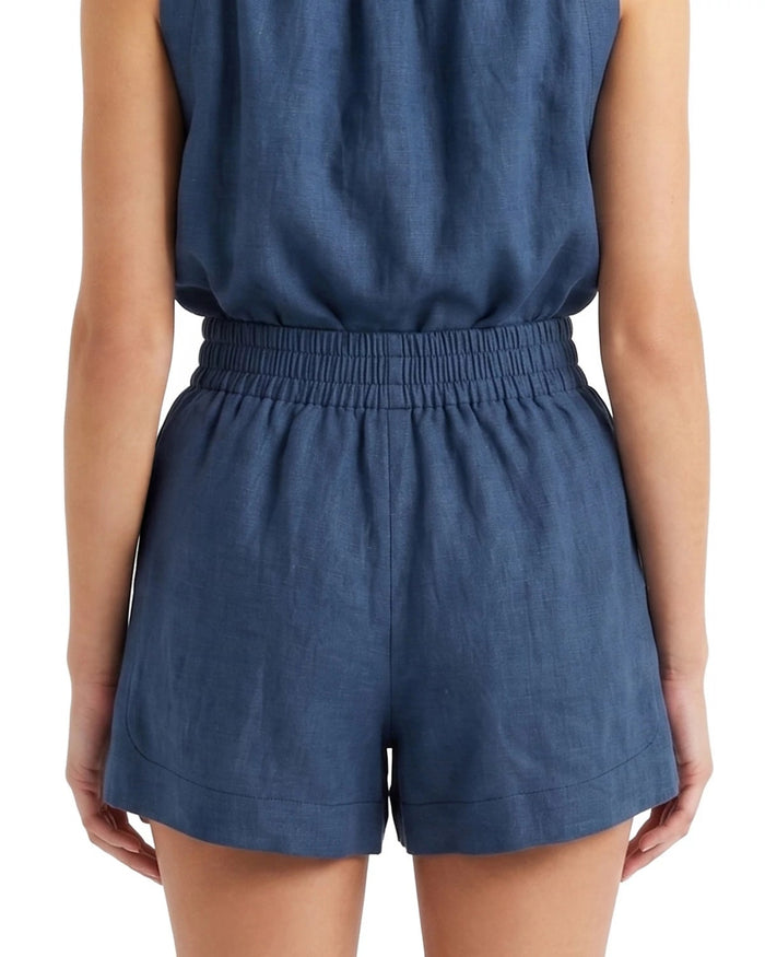 Navy $|& Salty Weekend Linen-Blend Short with Button Detail - Hanger Side