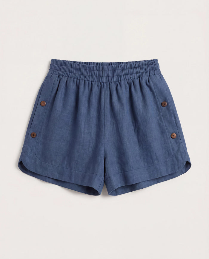 Navy $|& Salty Weekend Linen-Blend Short with Button Detail - Hanger Detail