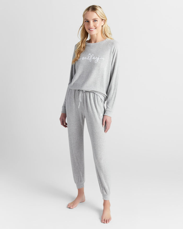 Heather Grey $|& SEAS Dreamy Hacci "Wifey" Graphic Pullover - SOF Full Front