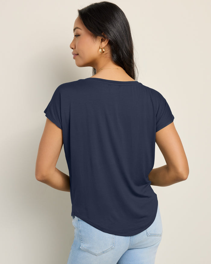 Navy Blazer $|& SEAS Edgewater Off The Shoulder Tee - SOF Back