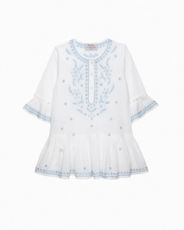 Lily Rose Kaftan Embroidered Kaftan in White/Blue