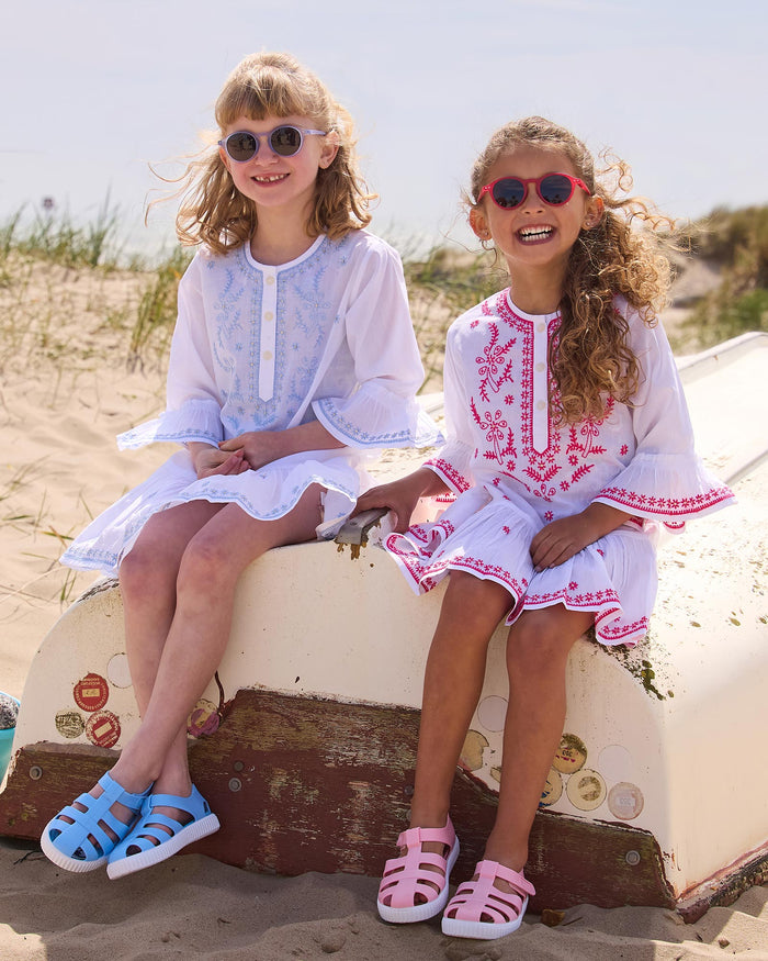 Lily Rose Kaftan Embroidered Kaftan in White/Blue