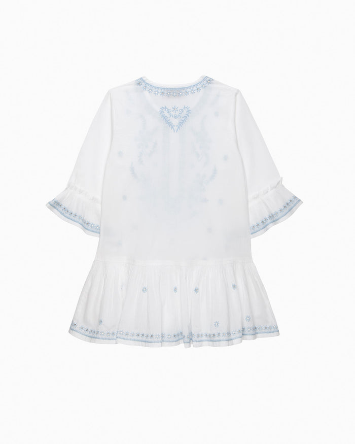 Lily Rose Kaftan Embroidered Kaftan in White/Blue