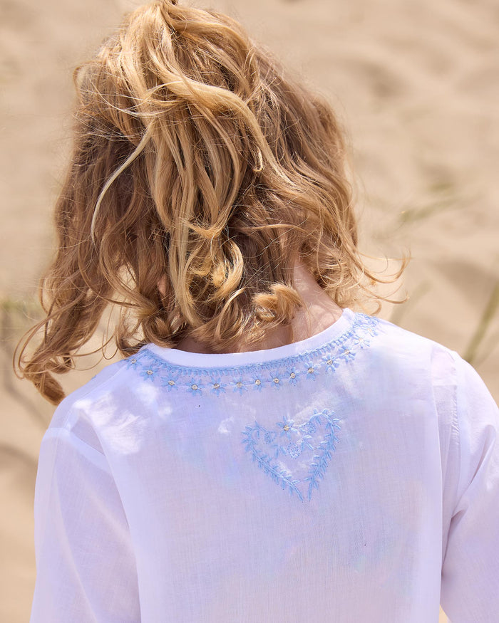 Lily Rose Kaftan Embroidered Kaftan in White/Blue