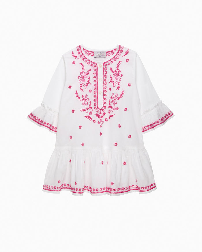 Lily Rose Kaftan Embroidered Kaftan in White/Fuchsia