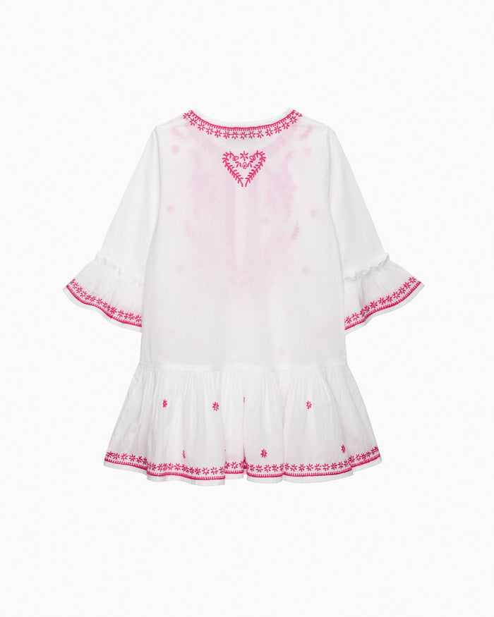 Lily Rose Kaftan Embroidered Kaftan in White/Fuchsia